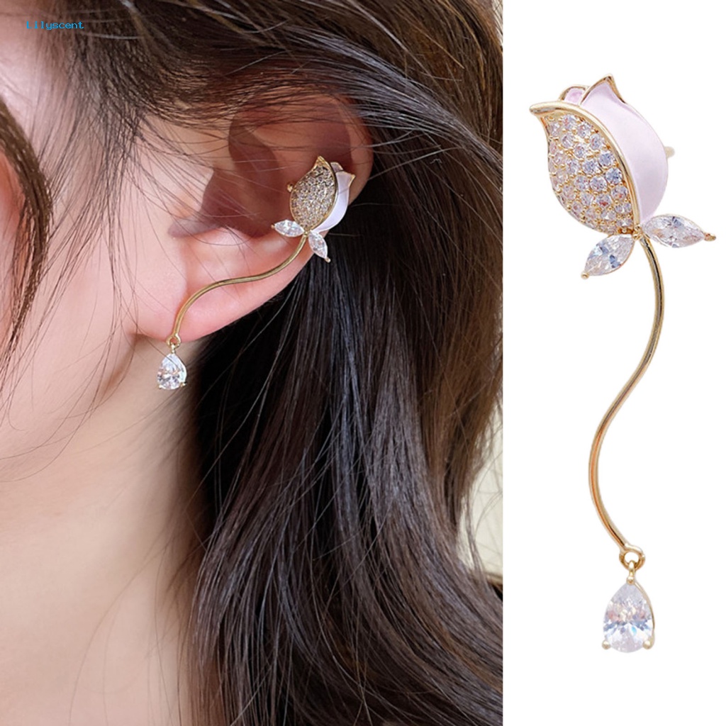 Lilyscent 1Pc Anting Klip Anti Luntur Untuk Pacaran Cahaya Mewah Bunga Tulip Telinga Klip Perhiasan Retro