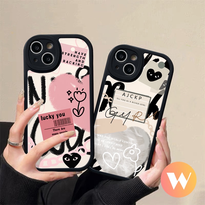 Love Heart Case Oppo A17 A55 A58 A1K A96 A95 A15 A77s A54 A76 A7 A12 A78 A16 A31 A17K A57 A16K A9 A5 A5s A92 A53 A3S A16E A74 Reno 8T 5F 8 5 7Z Ins Graffiti Letter Label Sarung Soft Cover