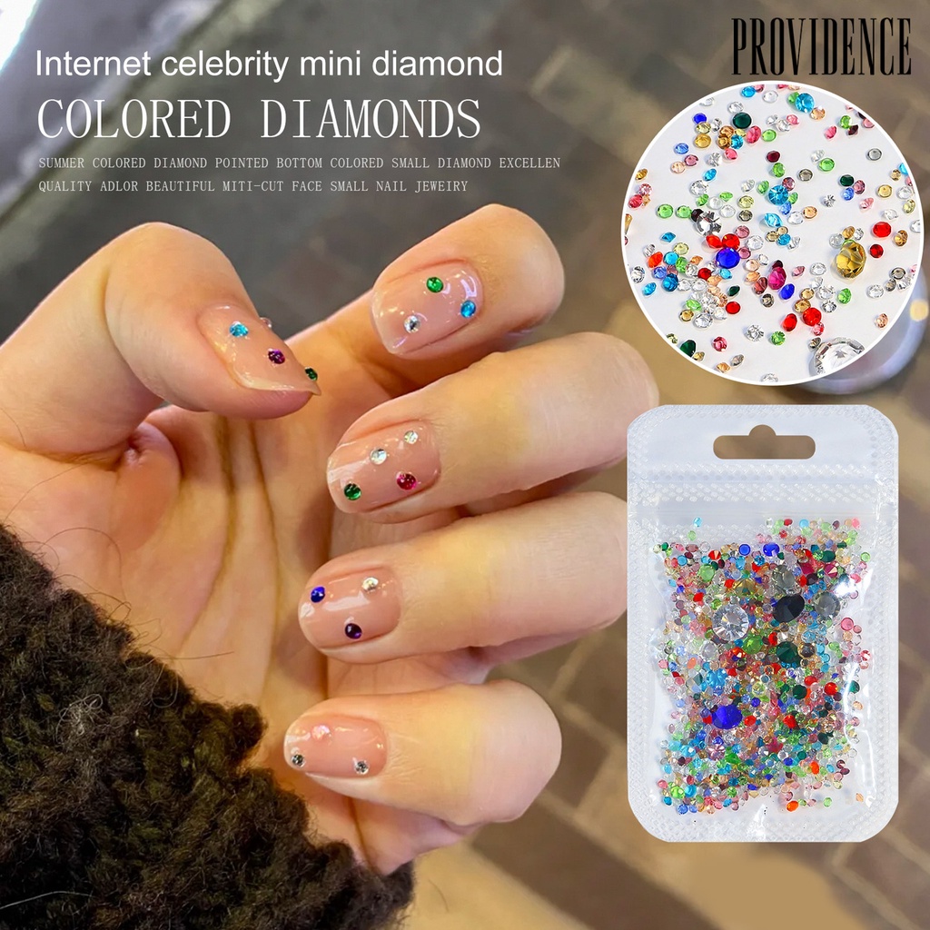 Providence 1tas Nail Art Berlian Imitasi Bersinar Glitter Berkilau DIY Mempesona Efek Visual Warna-Warni Dasar Runcing Pesona Kuku Dekorasi Salon Pasokan
