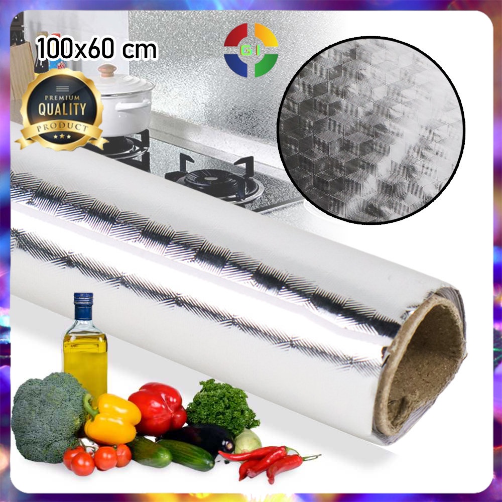 Wallpaper Aluminium Foil Anti Minyak Waterproof 100x60 cm Cubic Silver