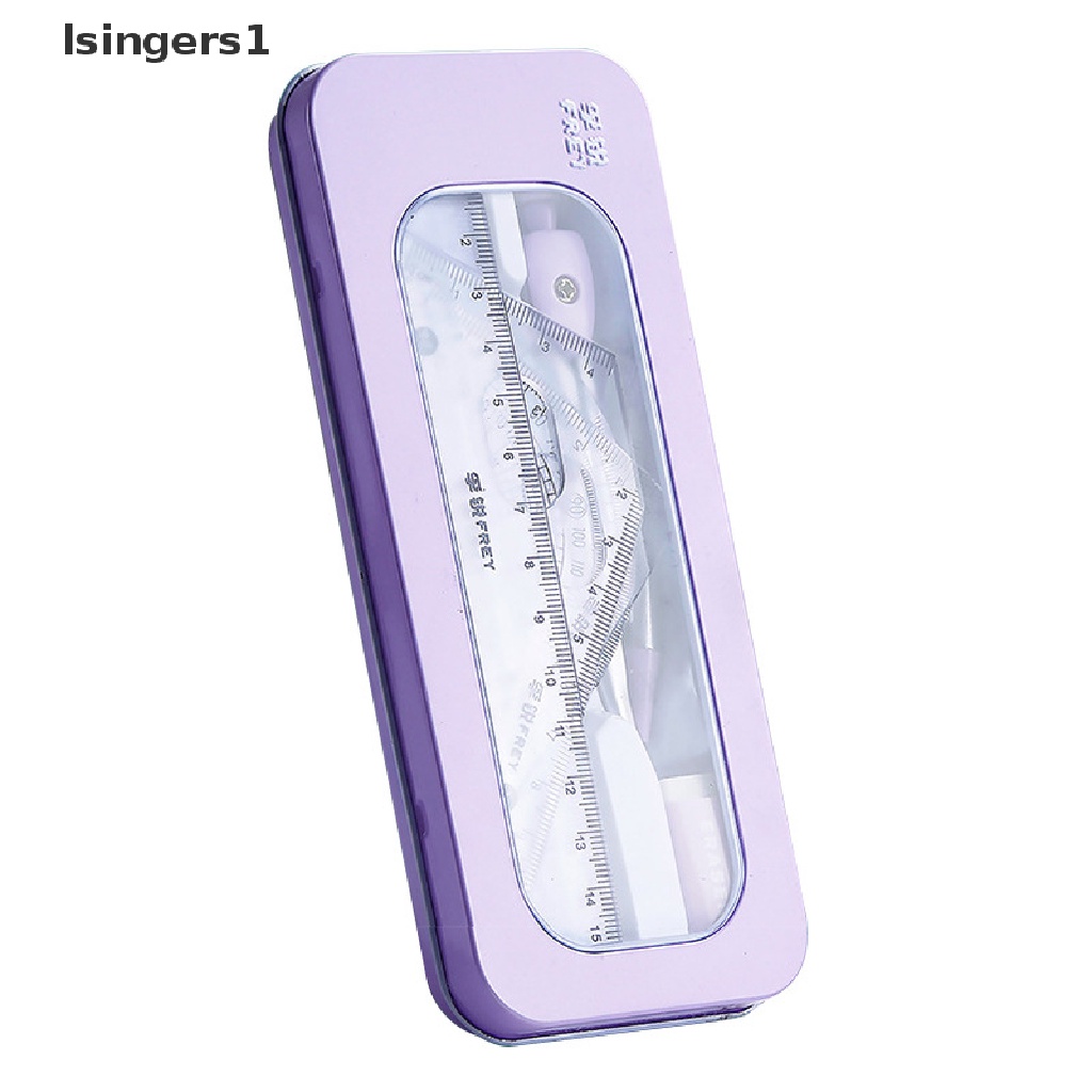[lsingers1] 7pcs Set Matematika Kompas Untuk Siswa Dengan Kotak Penyimpanan Anti Pecah Kotak Besi Anak Penggaris Segitiga Karet Tin Pensil Case Alat Tulis Siswa Set Perlengkapan Sekolah Butik