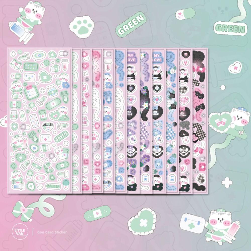 Lanfy Stiker Kartun Kucing Lucu 12lembar Proses DIY Mainan Kulit Laptop DIY Craft Projects Sparkling Photocards Collage Decor