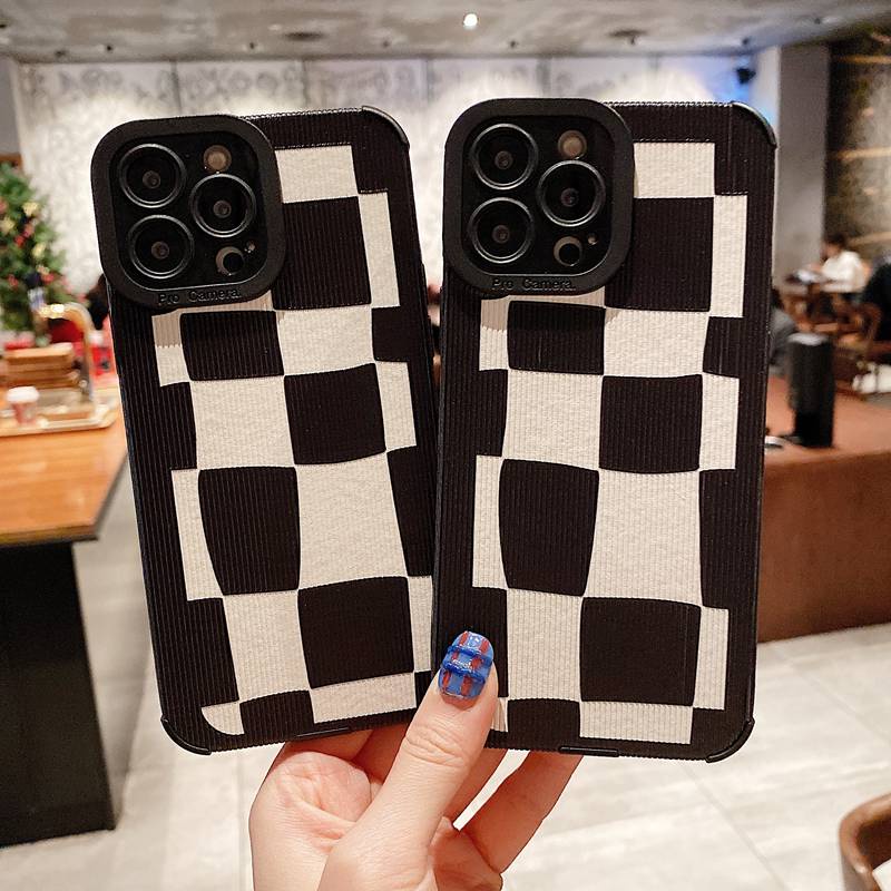 Fashion Black &amp; White Checkered Pattern Soft Silicon Case HP iP iPhone 6 6S 7 8 14 + Plus SE 2020 X XS XR Max 11 12 13 Pro Max FTD Casing Apple