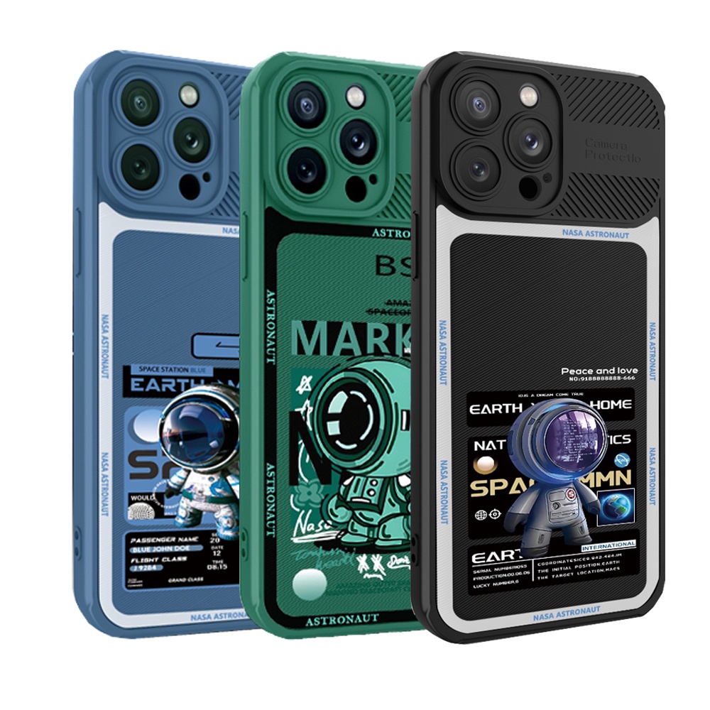 Fshion Case Kompatibel Untuk iPhone 7Plus 8Plus 6 6S 7 11 13 14 12 Pro Max8 Plus XR X XS MAX Mewah Tekstur Serat Silang Ruang Mars Astronot Serat Karbon Shockproof Case BY