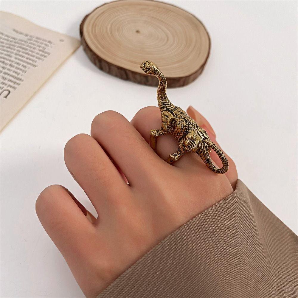 Mxbeauty Y2K Unisex Cincin Pesona Street Style Vintage Trendy Dinosaurus Kepribadian Hewan Jari Aksesoris Untuk Pria Wanita Serangga Alloy Ring