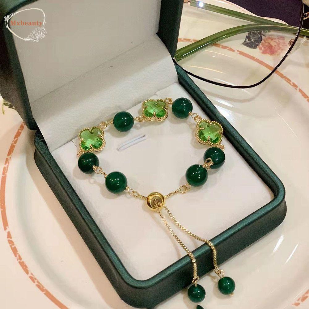Mxbeauty Gelang Tangan Manik-Manik Batu Giok Imitasi Gaya Vintage Untuk Wanita