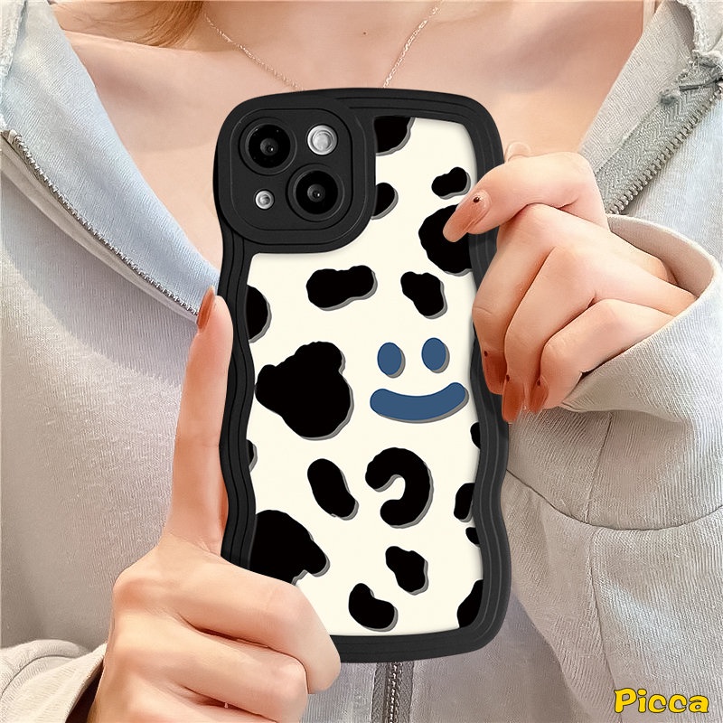 Case Smile Motif Leopard Susu Untuk Infinix Smart5 4 6 Plus Hot12 Pro 20 11s 10s 12i 9 20s 8 10Lite 10 Hot 10 11 9 12 Play Note 10Pro 12 G96 Couple Wavy Edge Soft Tpu Cover