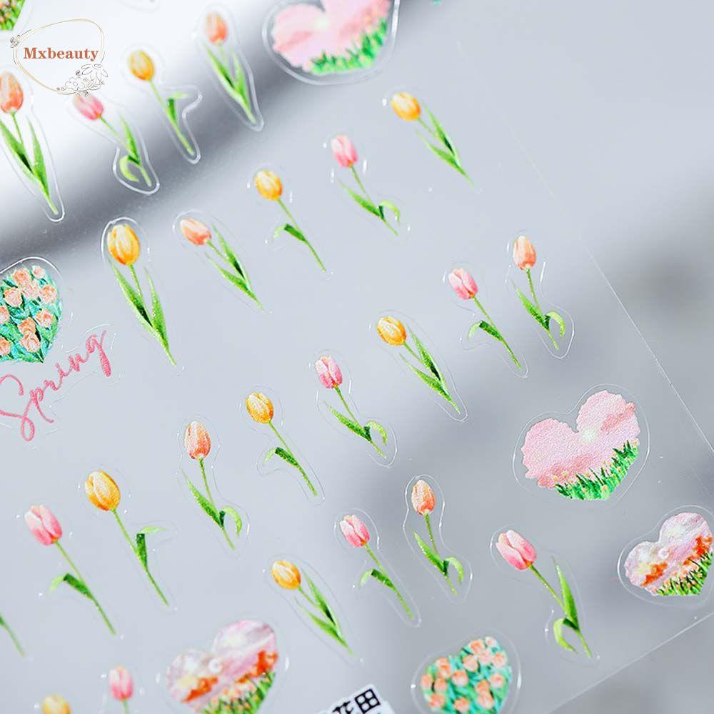 Mxbeauty 3D Kuku Seni Stiker Salon Lucu Perekat Diri Decal Cinta Hati Tulip DIY Manicure Aksesoris Kuku Foil Decals