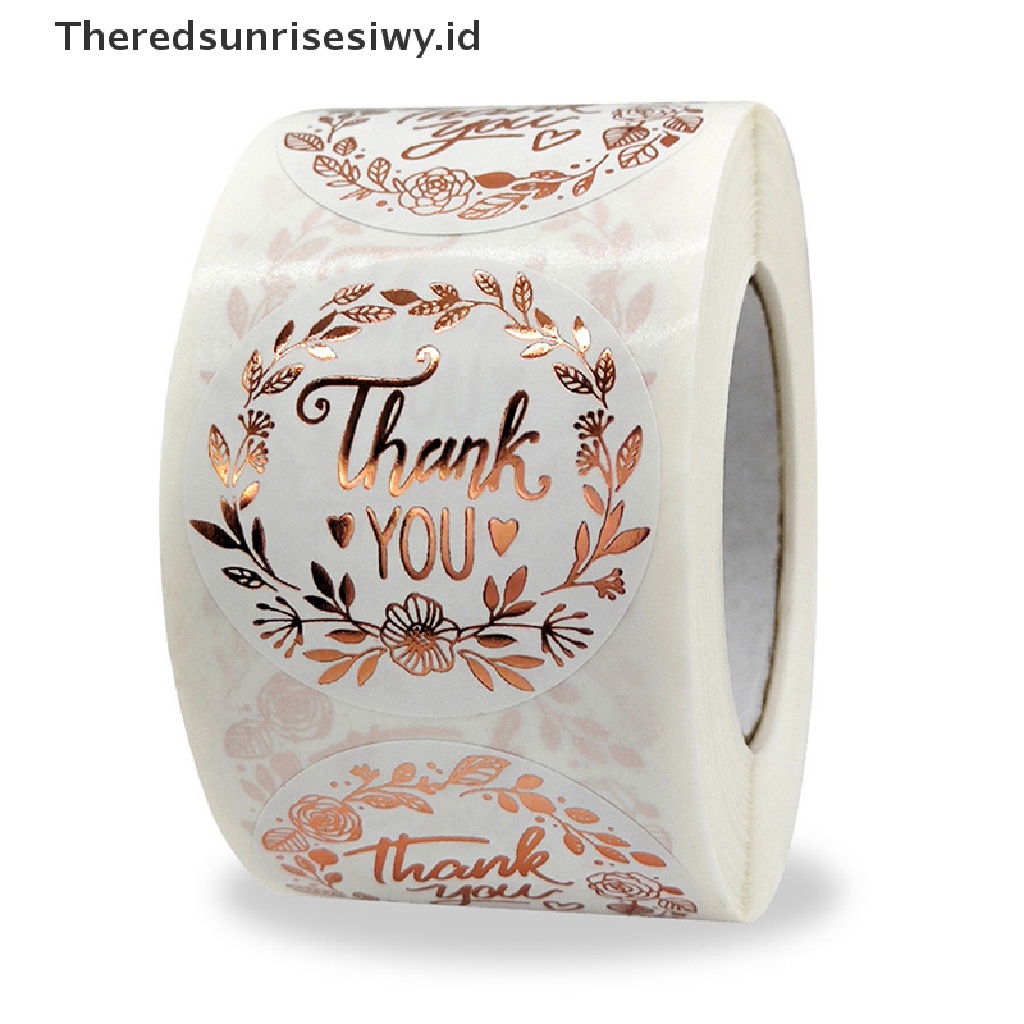 # Kado Mom &amp; PAPA DIY # Stiker Thank You 1.5inch Daun Olive Foil Gold Sticker Roll Untuk Amplop~