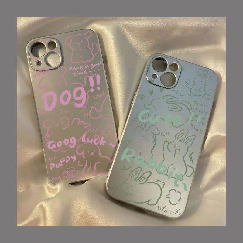 IPHONE Soft Case Kelinci Anjing Lucu Kompatibel Untuk Casing Iphone11 14 13 12 Pro XS Max XR X8+76S Plus Telepon Mini Electroplate TPU Silikon Shockproof Cover