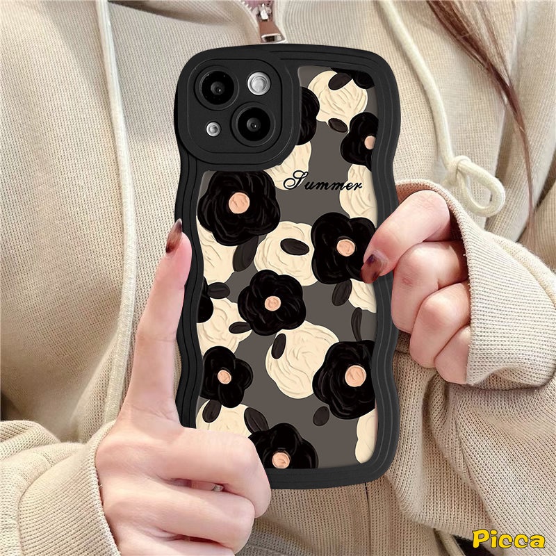 Casing Bunga Retro Untuk Infinix Smart6 4 5plushot 10 11 9 12 Play Note 10Pro 12 G96 Hot20 9 10 11s 10s 12i 10Lite 20s 8 12 Pro Art Lukisan Cat Minyak Bunga Bergelombang Tepi Soft Tpu Cover