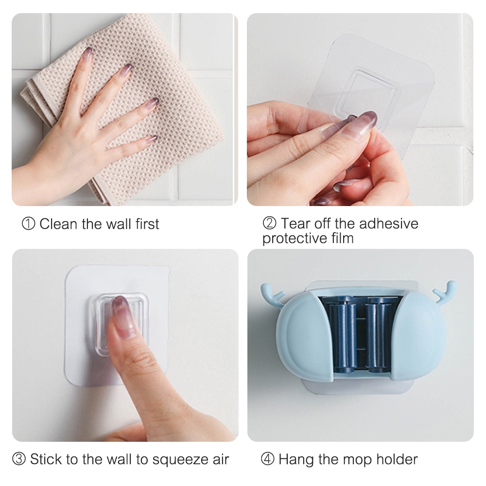 Multifungsi Mop Holder Dengan Kait Dipasang Di Dinding Gratis Punch Mop Sapu Klip Tanduk Kartun Hemat Ruang Kamar Mandi Rak Penyimpanan Perlengkapan Organizer Rumah Tangga