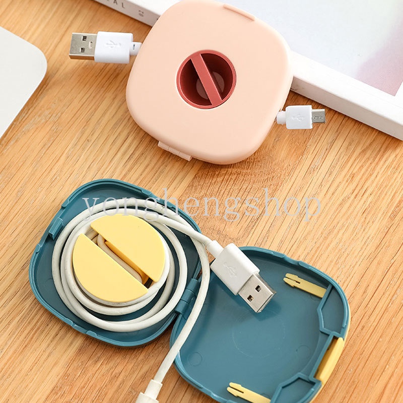 Kreatif Data Line Cable Organizer Rotating Cable Winder Box Travel Portabel Telepon Charging Wire Storage Case Dengan Phone Holder Earphone Cord Storage