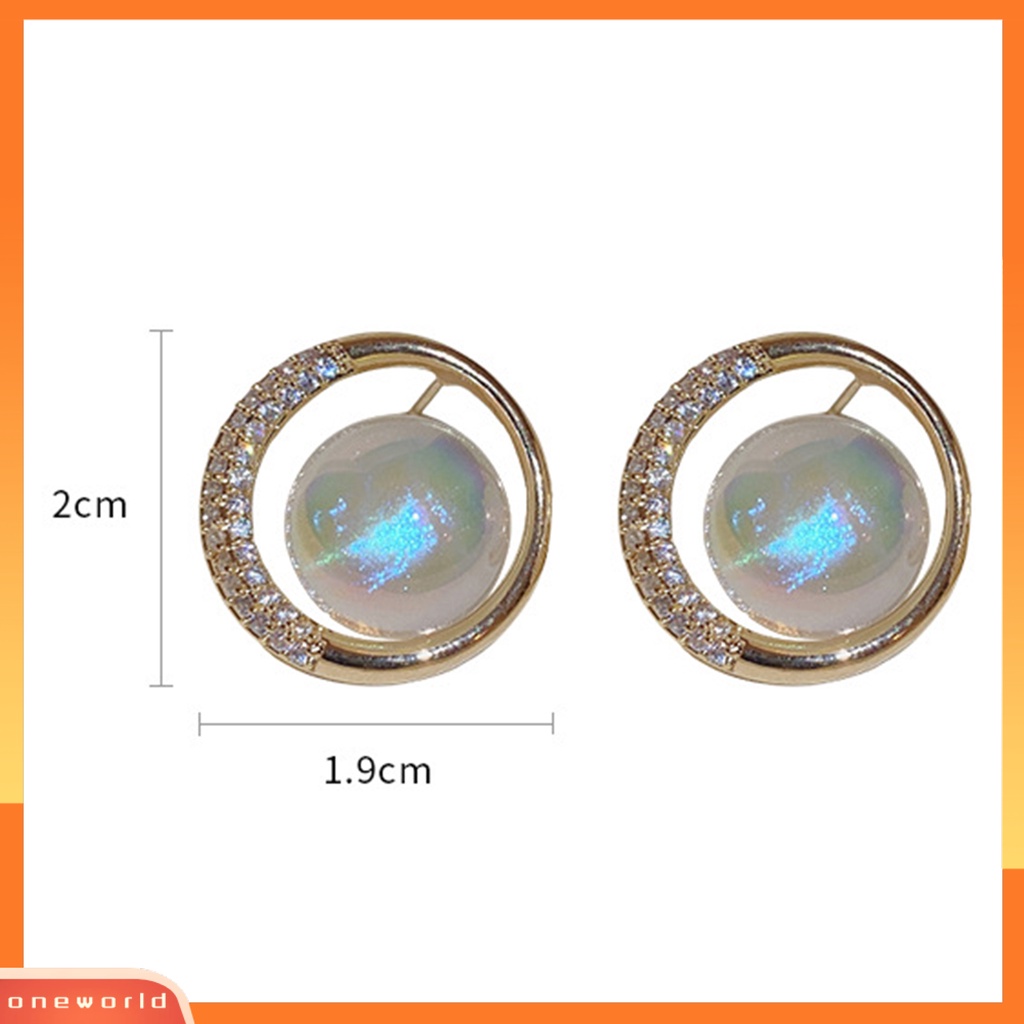 [EONE] 1pasang Anting Hoop Glitter Bulat Telinga Dekorasi Temperamen Elegan Mutiara Imitasi Berlian Imitasi Ear Studs Untuk Perjamuan