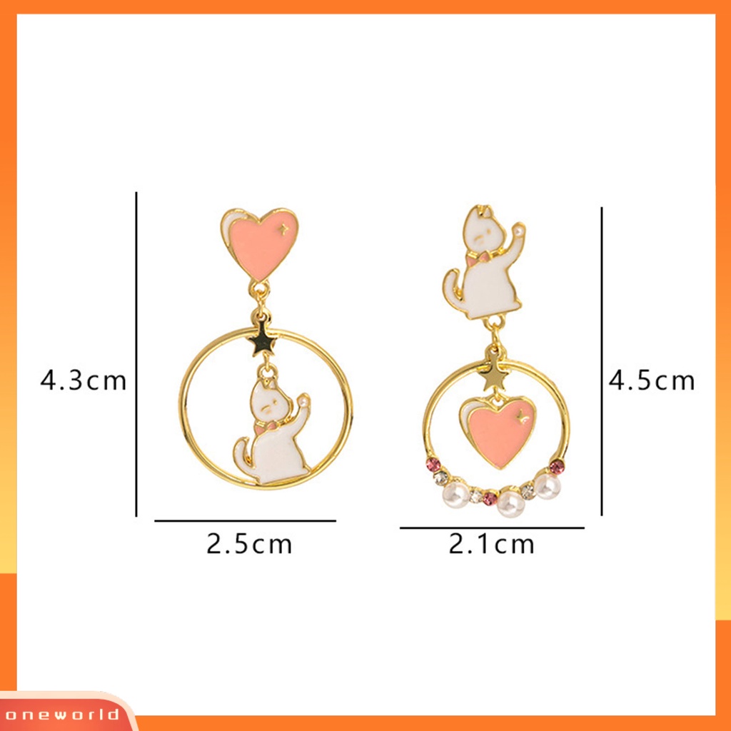 [EONE] 1pasang Anting Pejantan Jepang Korea Gaya Berongga Cincin Berlian Imitasi Mutiara Imitasi Hadiah Menyenangkan Kartun Kucing Cinta Hati Gadis Drop Earrings Fashion Perhiasan