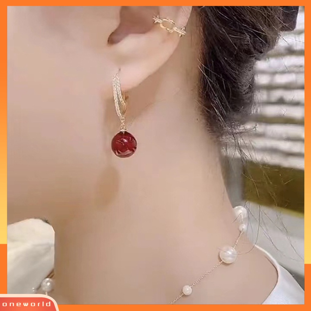 [EONE] 1pasang Anting Pejantan Geometris Vintage Berlian Imitasi Gaya Perancis Dekorasi Mewah Tahan Luntur Simulasi-Mutiara Bulat Wanita Menjuntai Anting-Anting Aksesoris Pakaian