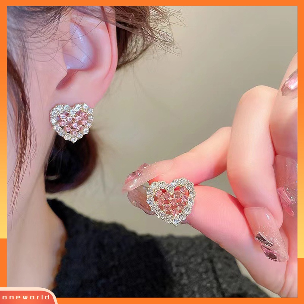 [EONE] 1pasang Ear Studs Temperamen Sederhana Berlian Imitasi Mengkilap Hias Berkilau Berdandan Hadiah Wanita Cinta Hati Stud Earrings Perhiasan Aksesori Fashion