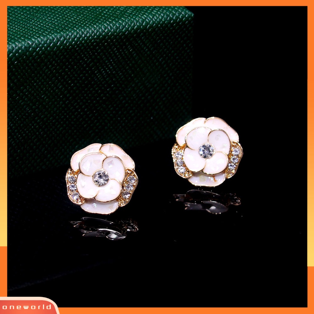 [EONE] 1pasang Ear Studs Elegan Dainty Temperamen Berkilau Berlian Imitasi Enamel Bunga Wanita Anting Fashion Perhiasan