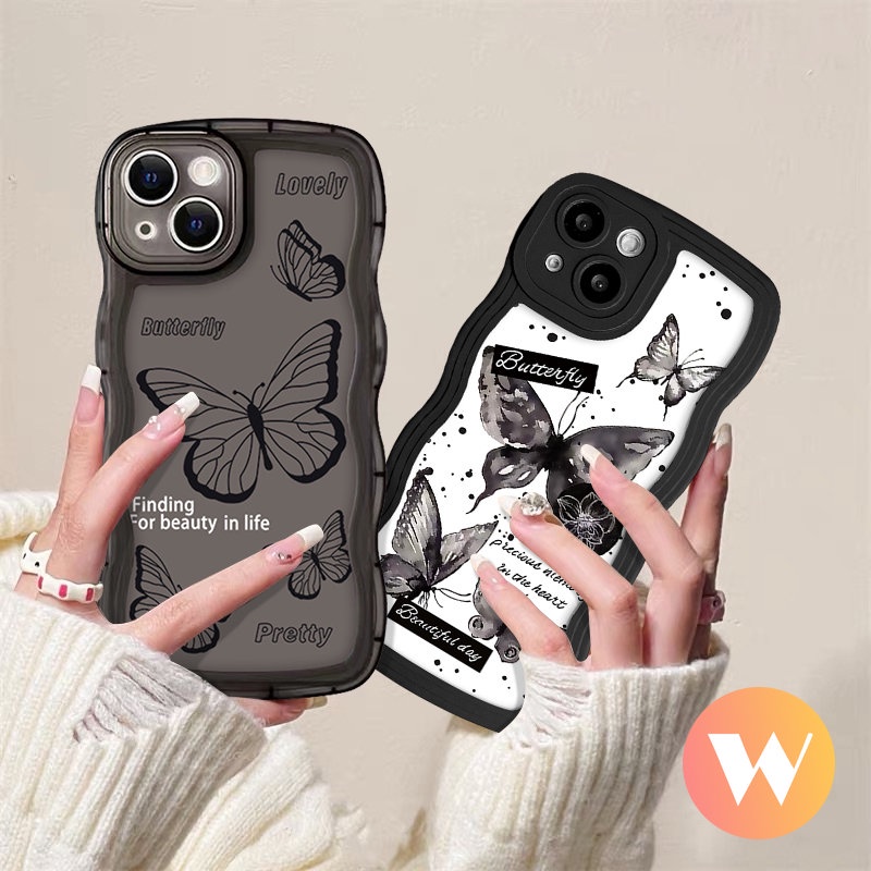 Wavy Edge Soft Fantasy Flower Butterfly Casing Realme C35 C12 C30 C21Y C25Y C25s C20 C15 C11 C25 C3 C17 C20A C33 Realme 6i 8Pro 9i 5 5i 9 Pro+10 7 7i 5s 8i 8 Cover Hitam Vintage