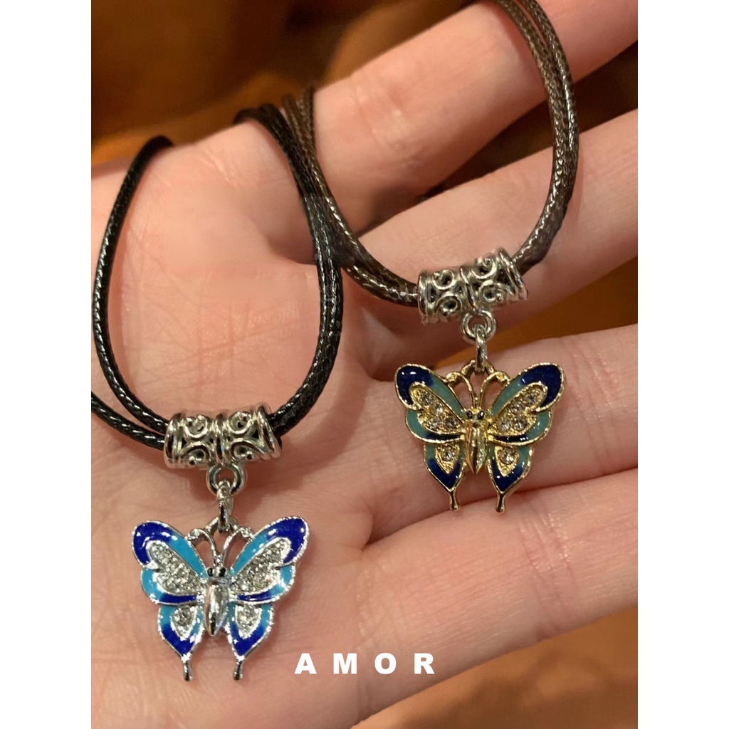 Y2k Vintage Butterfly Pendant choker Kalung Tali Kulit