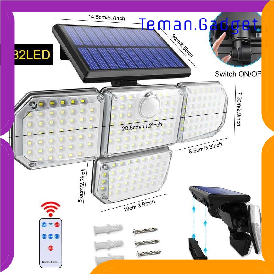 TG - LMP RUOCLN Lampu Dinding Solar PIR Sensor Waterproof 182 LED Cool White - RCN182