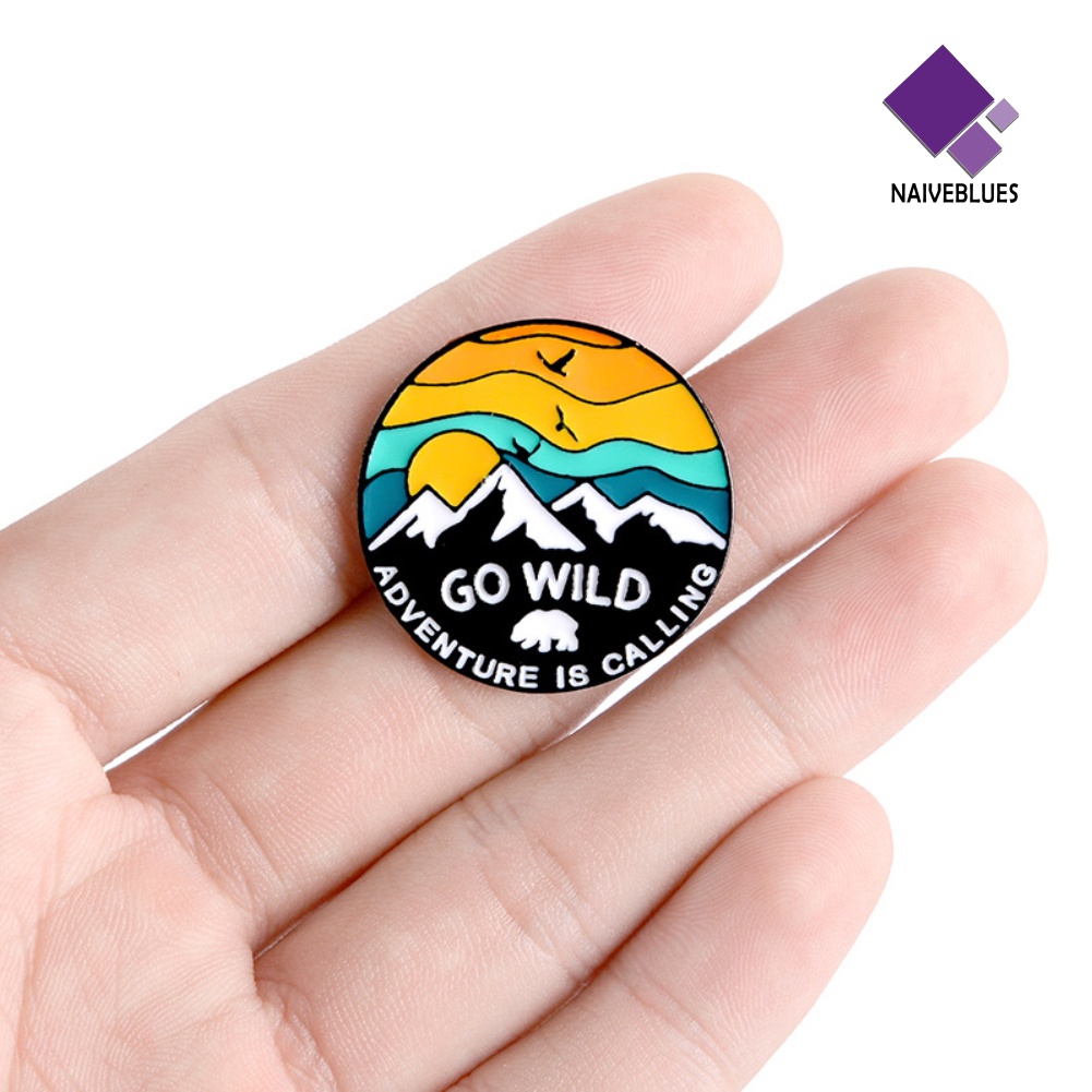 &lt; Naiveblues &gt; Unisex GO WILD Sunset Salju Gunung Burung Bros Pin Jaket Lencana