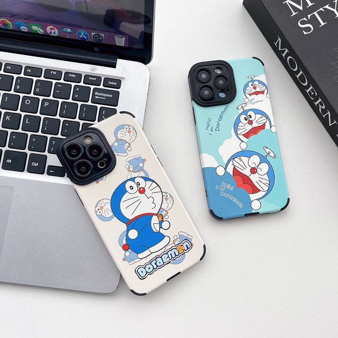 So Cute Doraemon Leather Soft Case iP iPhone 7 8 Plus SE 2020 X XR XS Max 11 12 13 14 Pro Max 14 Plus Women's Girl Lovely Phone Case Camera Protect Missconnie Casing hp