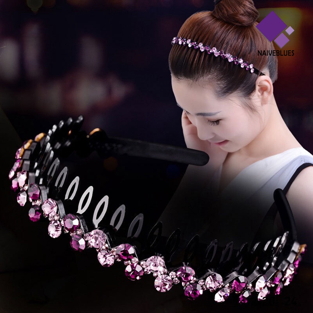 &lt; Naiveblues &gt; Jepit Rambut Shiny Colorful Rhinestone Non-Slip Reusable Brim Gadis Bando Aksesoris