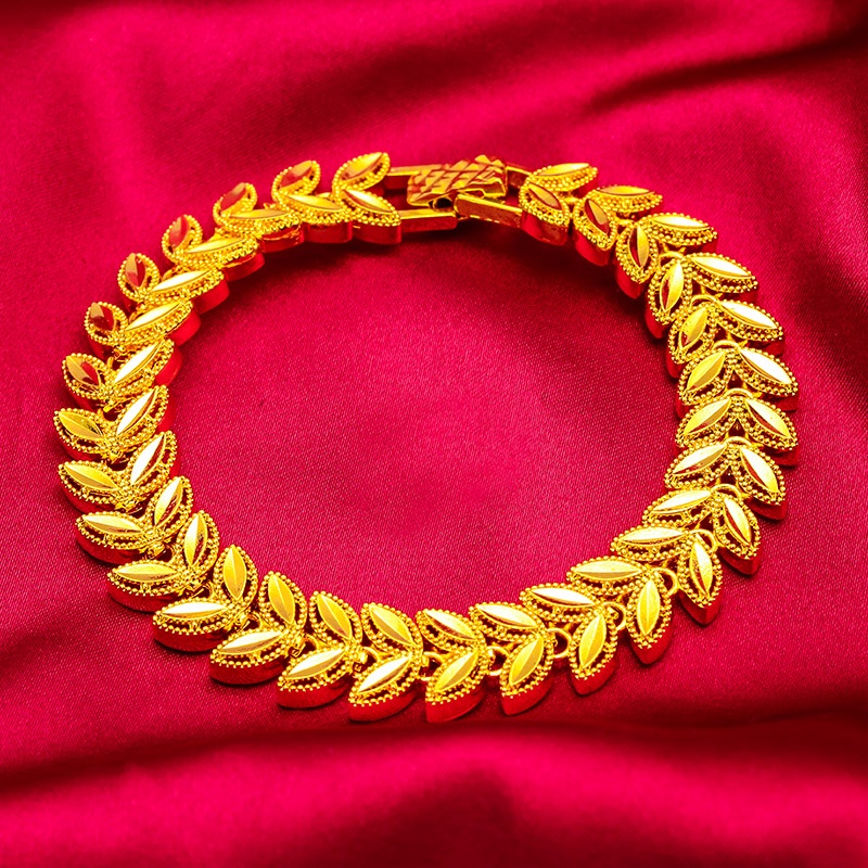 Goldkingdom Perhiasan Fashion 24K Bangkok Aksesoris Ready Stock Tepi Lebar Menebal Gelang Tebal Wanita Cincin 12 mm Gelang Set