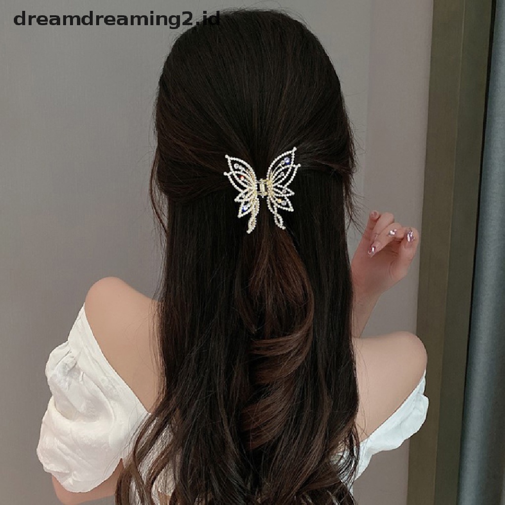 (dream) Korea Kupu-Kupu Klip Rambut Fashion Berlian Imitasi Mutiara Hair Claw Aksesoris Rambut Wanita//