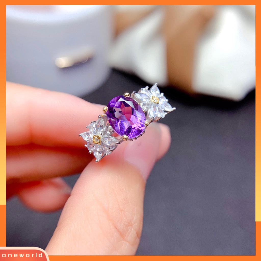 [EONE] Indah Wanita Cincin Dengan Bukaan Adjustable Kristal Imitasi Amethyst Jari Band Nikmat Pesta