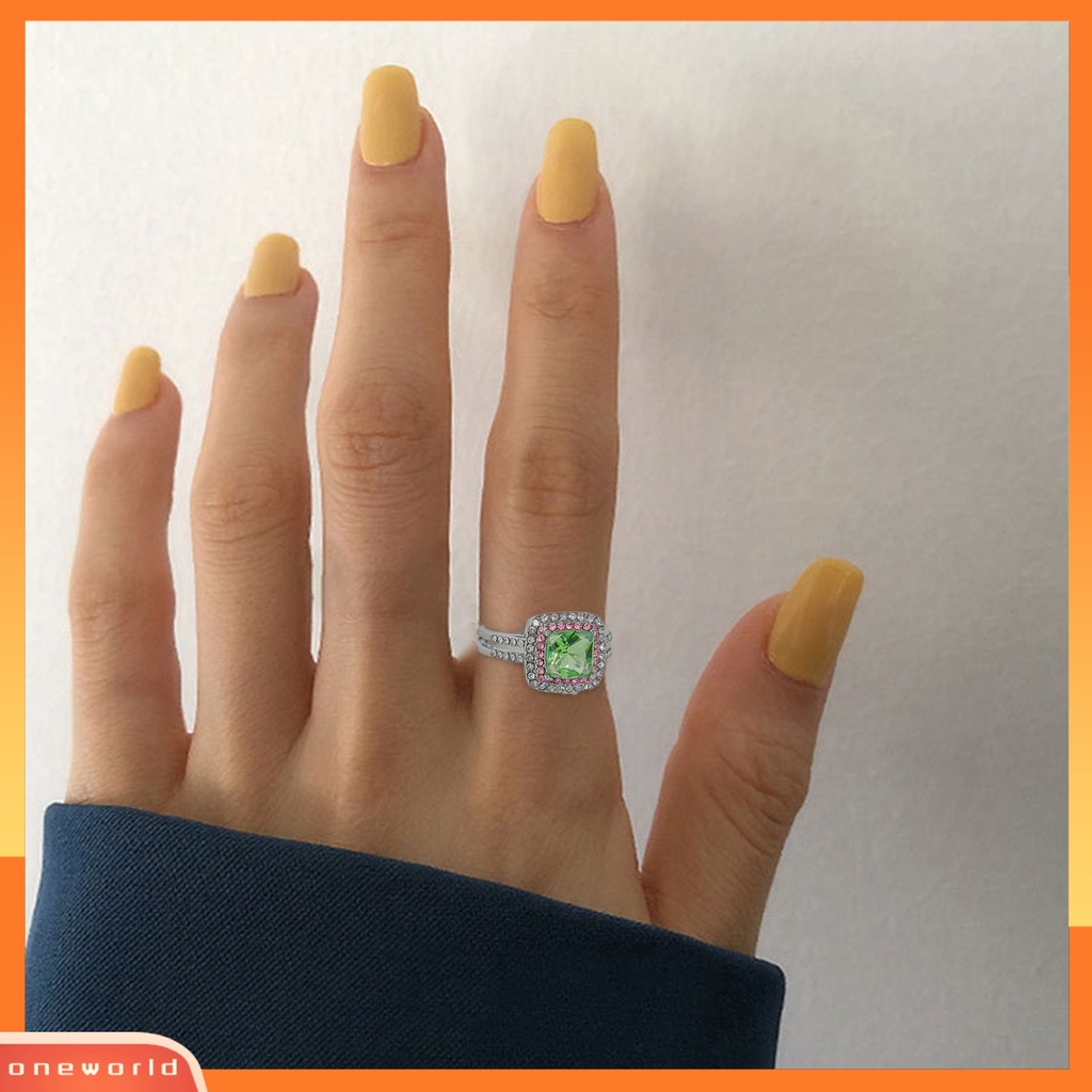 [EONE] Wanita Cincin Persegi Cubic Zirconia Perhiasan Berlian Imitasi Bersinar Cincin Jari Untuk Pernikahan