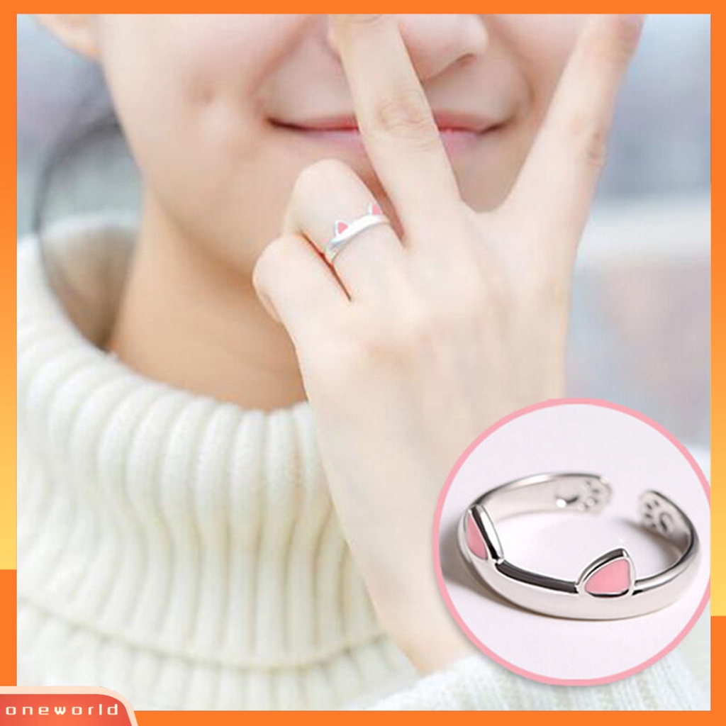 [EONE] Cincin Couple Telinga Kucing Plating Dekorasi Perhiasan Pembukaan Adjustable Finger Ring Untuk Pakaian Sehari-Hari