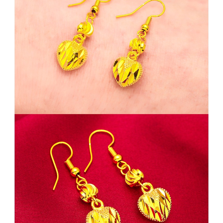 Goldkingdom Perhiasan Fashion 24K Bangkok Aksesoris Ready Stock Anting Cinta Wanita Flow Pendant Anting Minimalis