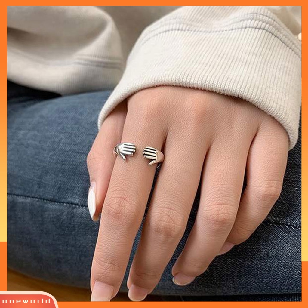 [EONE] Wanita Cincin Geometris Electroplating Halus Adjustable Menawan Dekorasi Tahan Luntur Kepribadian Retro Cinta Peluk Cincin Wanita Perhiasan
