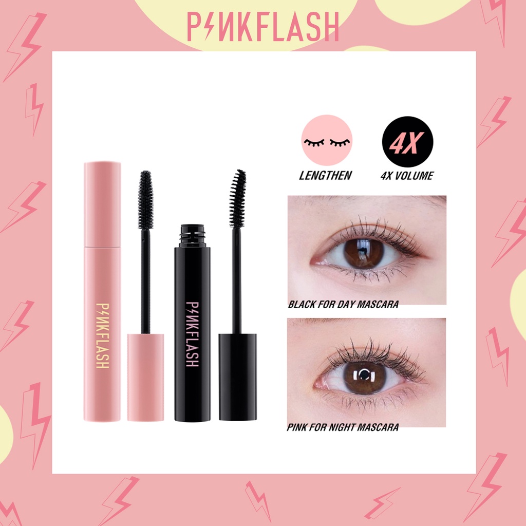 PINKFLASH Maskara Day &amp; Night Lengthening Volume Waterproof Long-lasting Sweatproof Mascara Black PF-E08