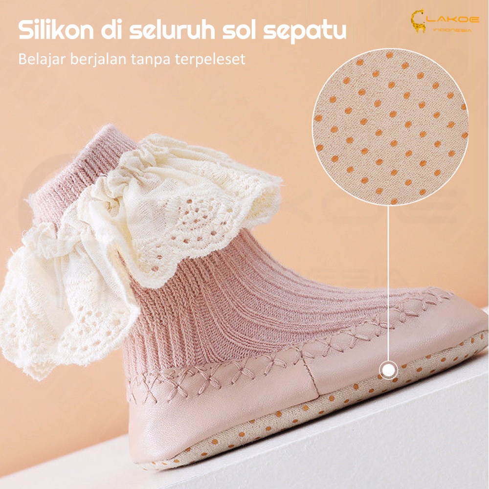 Lakoe Sepatu Prewalker Newborn/sepatu kaos kaki bayi renda/Baby Prewalker Shoes Socks Anti Slip