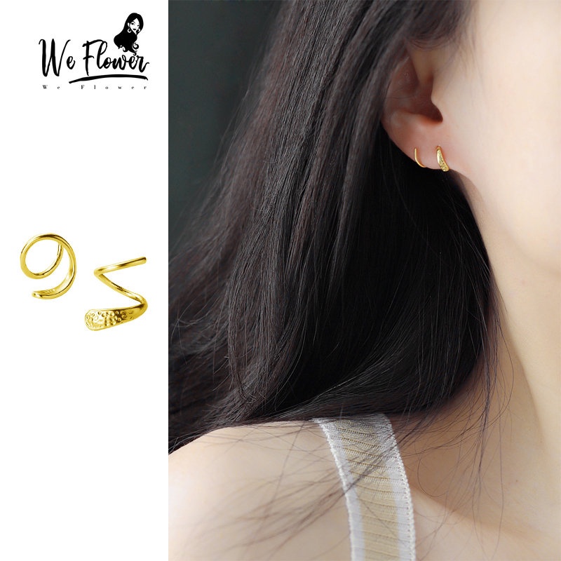 We Flower Ins Trendi 14 K Emas Spiral Garis Stud Anting-Anting Untuk Wanita Gadis Korea s925 Perak Musim Semi Anting-Anting Sederhana Fashion Telinga Perhiasan Aksesoris