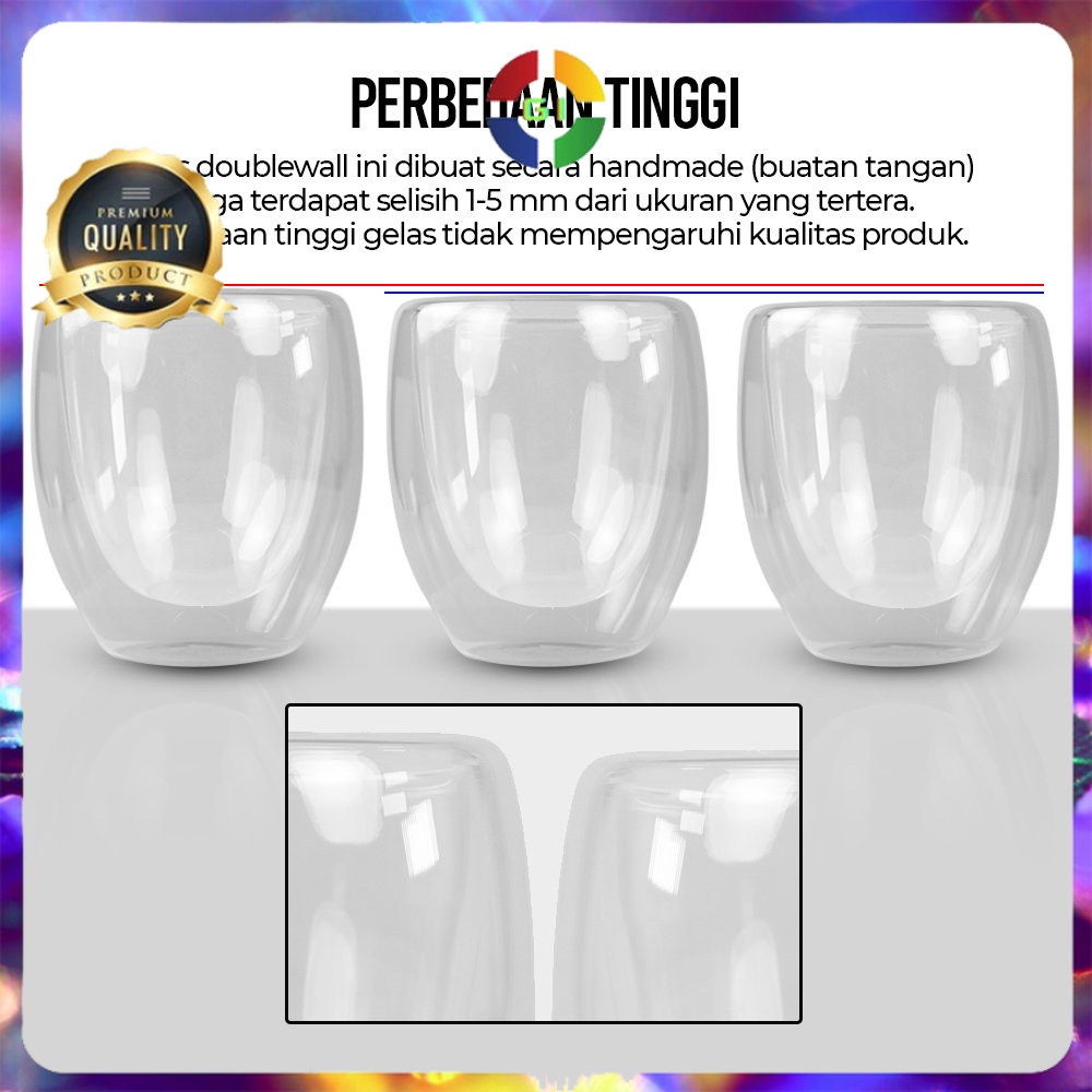 Gelas Kopi Anti Panas Double Wall Glass Borosilicate 250 ml  Transparent