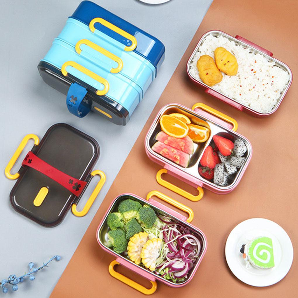 Box Lunch Stainless Steel Bento Sendok Garpu Portable Outdoor Case Utensils Tiga Lapis Kompartemen Anak Jepang