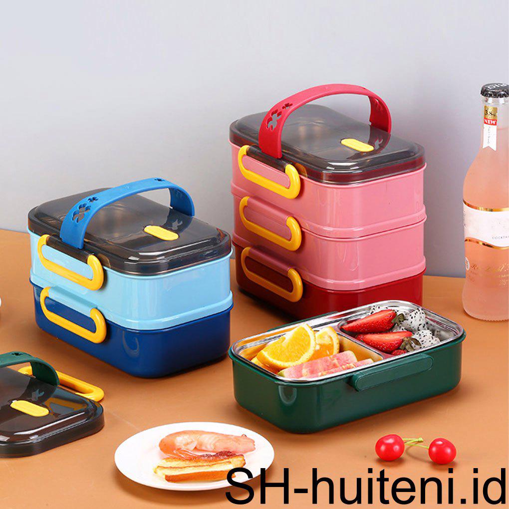 Box Lunch Stainless Steel Bento Sendok Garpu Portable Outdoor Case Utensils Tiga Lapis Kompartemen Anak Jepang