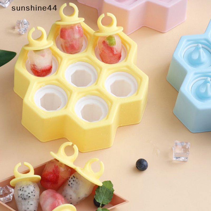 Sunshine 7rongga Honeycomb Cetakan Es Krim Silikon Ice Cream Ball Maker Dengan Handle ID