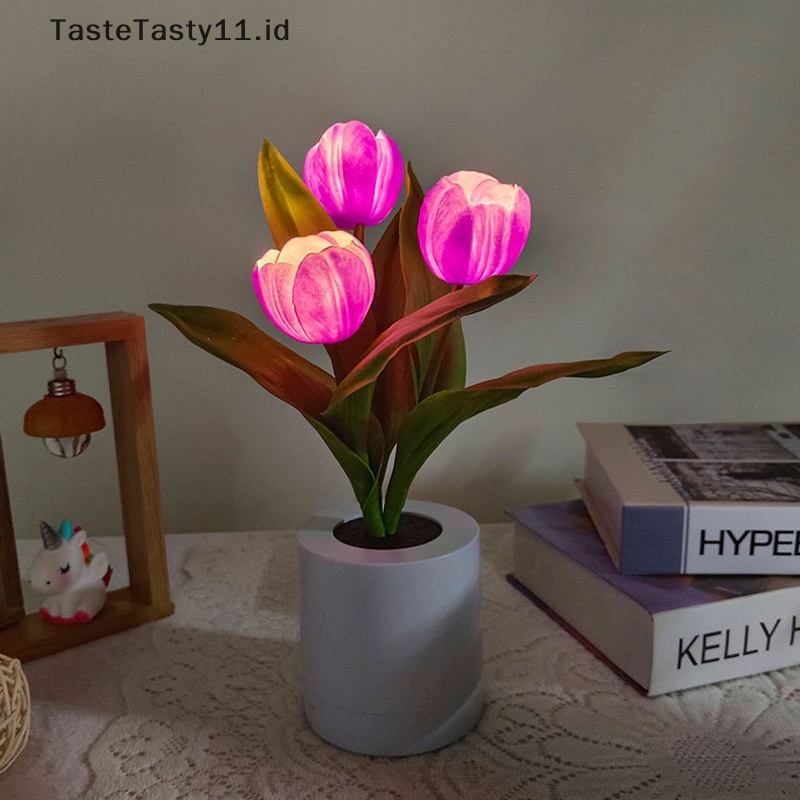 Tastetasty Tulip Night Light with Vase Simulation Tulip Lampu Meja Led Dengan.