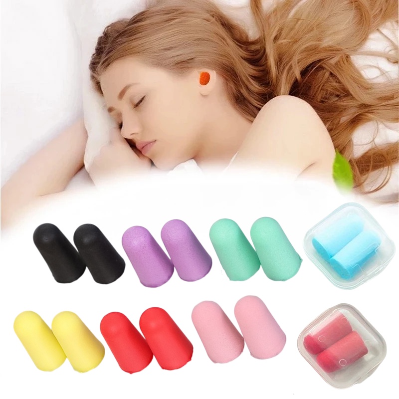 1pasang Penyumbat Telinga Spons Lembut Dengan Kotak Kecil Untuk Tidur Pengurangan Kebisingan Anti Interferen Earplug Aksesoris Perjalanan Praktis