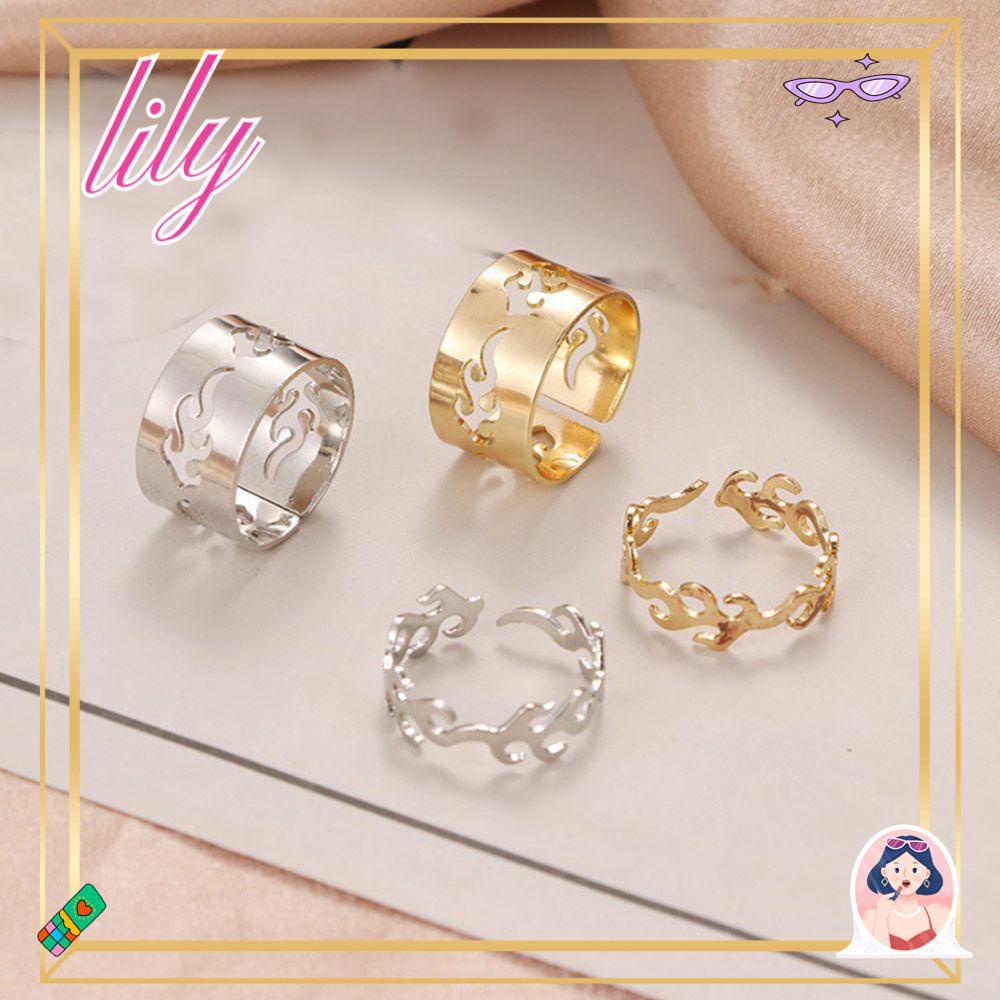 Lily Flame Ring 2 Pcs Gadis Fashion Perhiasan Pernikahan Cincin Pasangan Romantis Yang Dapat Disesuaikan