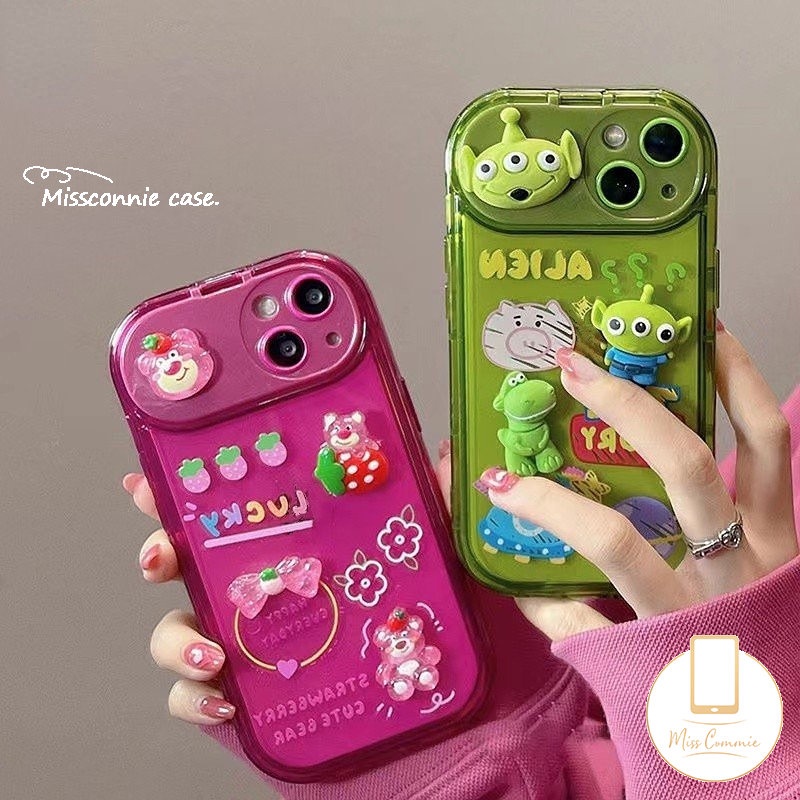 Kartun Toy Story Strawberry Bear Manyo Alien TPU Case Untuk Oppo A15 A7 A57 A5s A12 A15s A3s A9 A5 A77 A11K A53 A35 A77S A31 A33 2020 Flip Make Up Cermin Lembut Silicon Cover