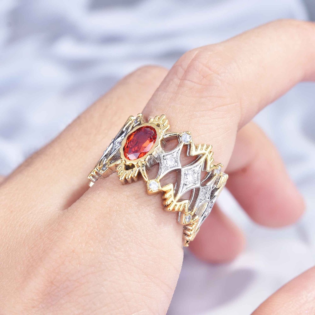 Goldkingdom Aksesoris Perhiasan Fashion Ready Stock Cincin Permata Merah Caibao Adjustable Berlapis Emas Mewah Joker