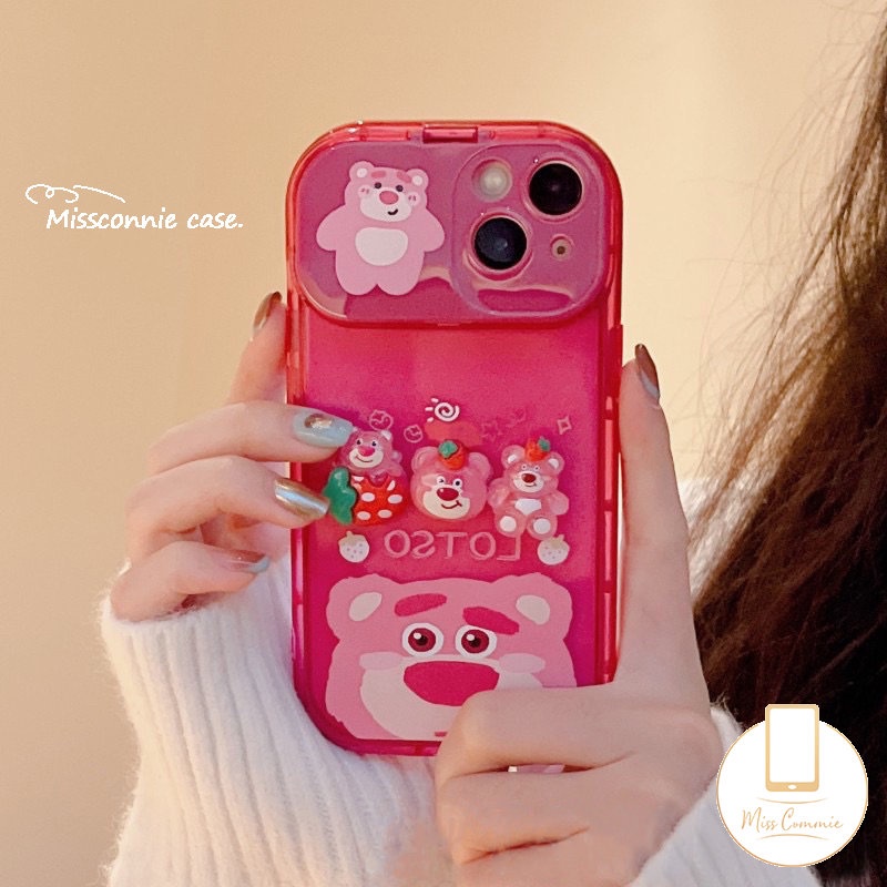 Kartun Strawberry Bear Cute Manyo Case Untuk Y11 Y12 Y20 Y12i Y17 Y20s Y12S Y20i Y15 Y20s G Y12A Y91C Y1S Y20G Y30G Y11s Y20A 3D Mainan Kreatif Flip Make Up Cermin Shockproof Case