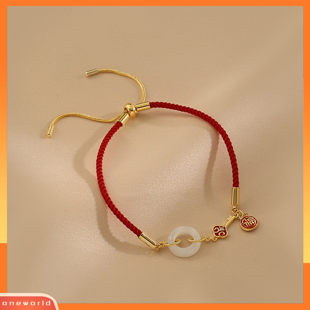 [EONE] Wanita Gelang Braided Electroplating Hadiah Tahun Baru Merah Gaya Cina Fu Karakter Faux Jade Ring Ladies Bangle Untuk Harian