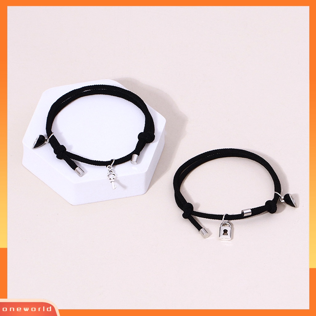 [EONE] 1pasang Gelang Couple Lock Pendant Nylon Braided Rope Hadiah Valentines Alloy ic Love Heart Lover Bracelets Untuk Pacaran